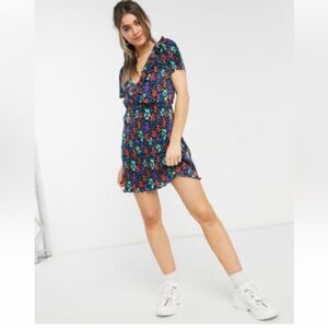 Asos design plisse mini wrap dress with ruffle in floral